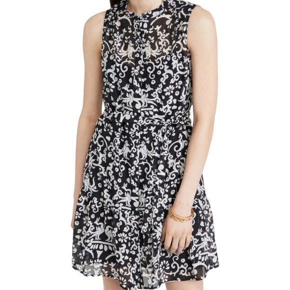 SALONI Tilly Dress Silk Noir Phoenix Fit Flare Shift Sleeveless Button - Picture 2 of 8